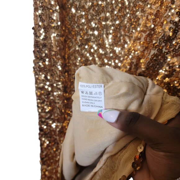 Gold Whimsical Y2K Early 2000 Sequin Glam Mini Dress - Picture 3 of 4